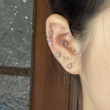 DAIIIBABYYY  -   INS Fashion Pink Blue Color Fairy Moonlight Stone Stud Earrings for Women Korean Kpop Girls Earrings Party Jewelry Gift